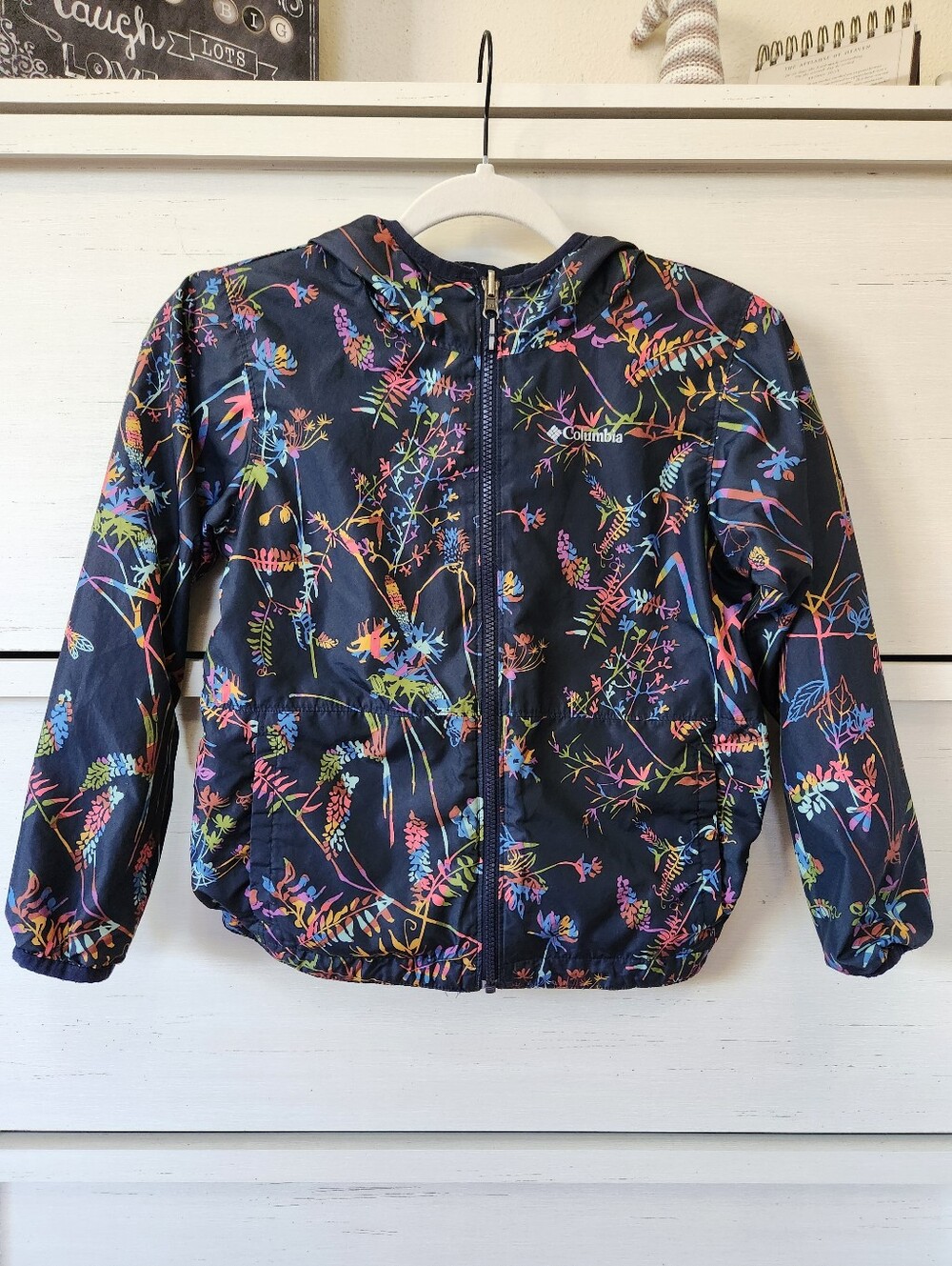 Columbia Pixel Grabber Reversible Jacket Neon Flowers Dragonfly Girls Sz Small 8